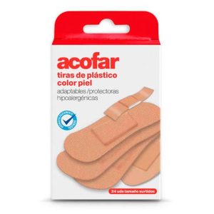 TIRAS ADHESIVAS DE PLASTICO ACOFAR 24 UNIDES COLOR PIEL SURTIDO